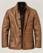 Men's Sandstone Washed Car Coat with Contrast Placket