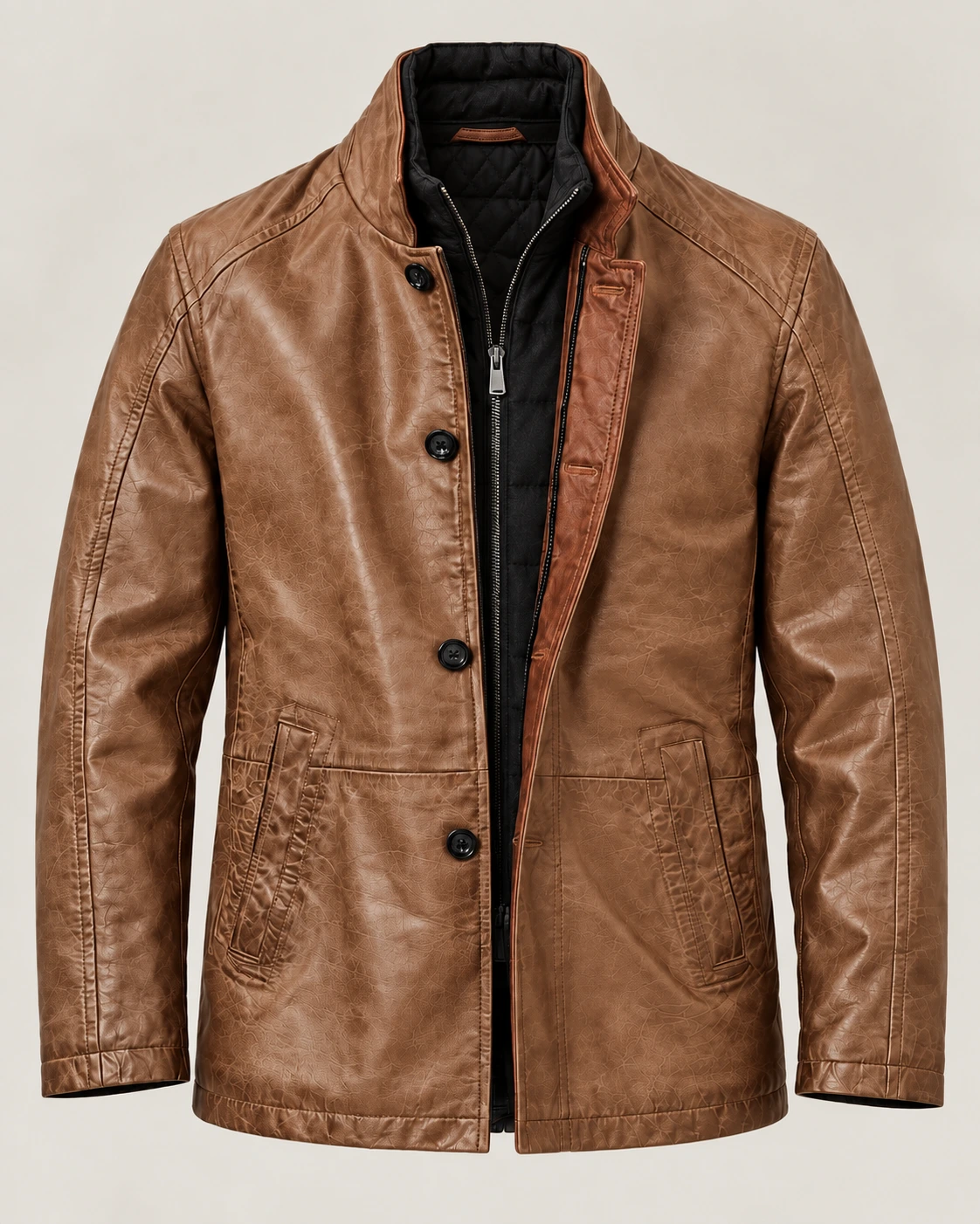 Men's Sandstone Washed Car Coat with Contrast Placket