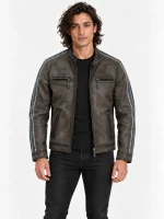 Men's Racing Stripe Leather Jacket