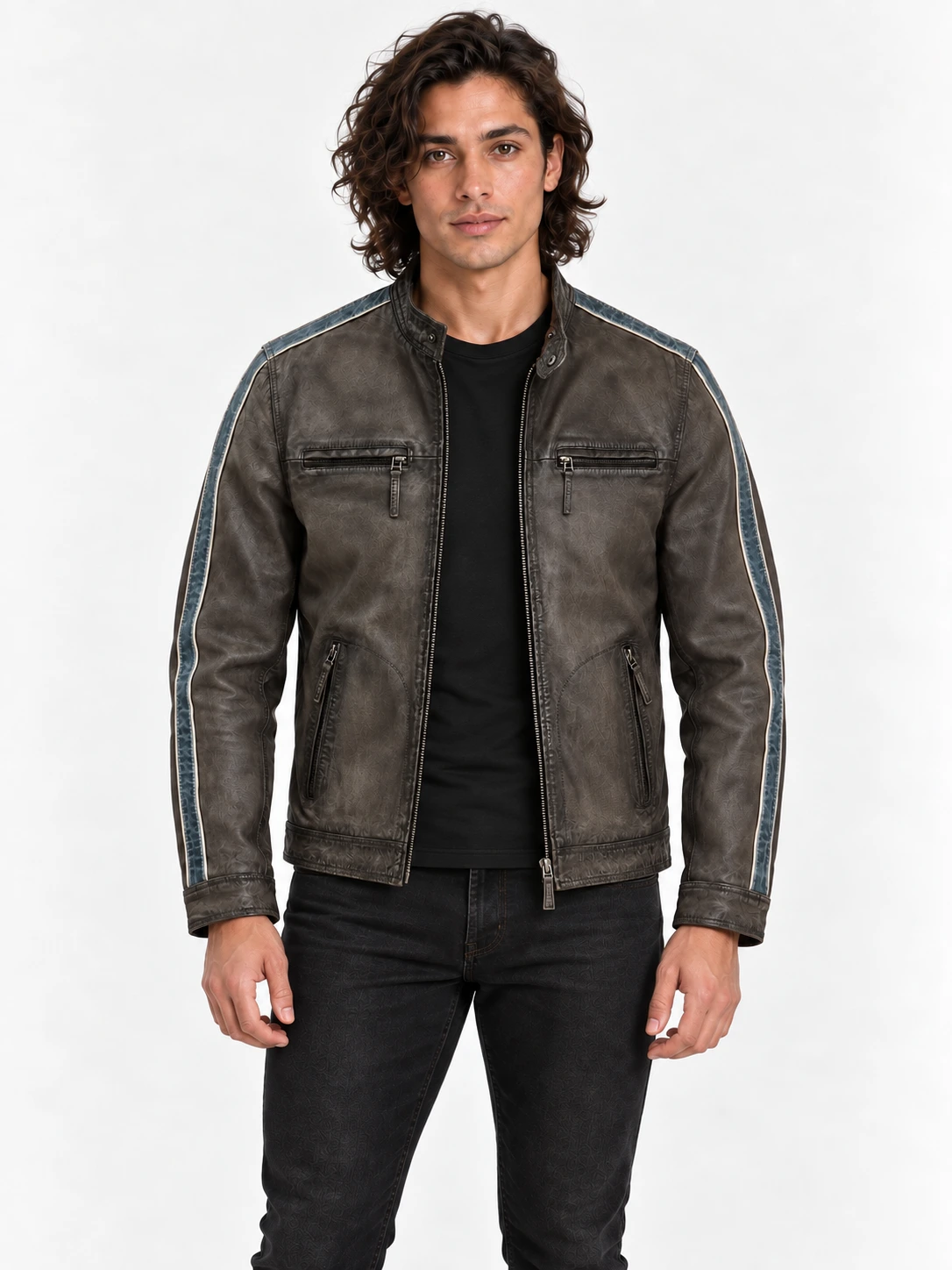 Men's Racing Stripe Leather Jacket