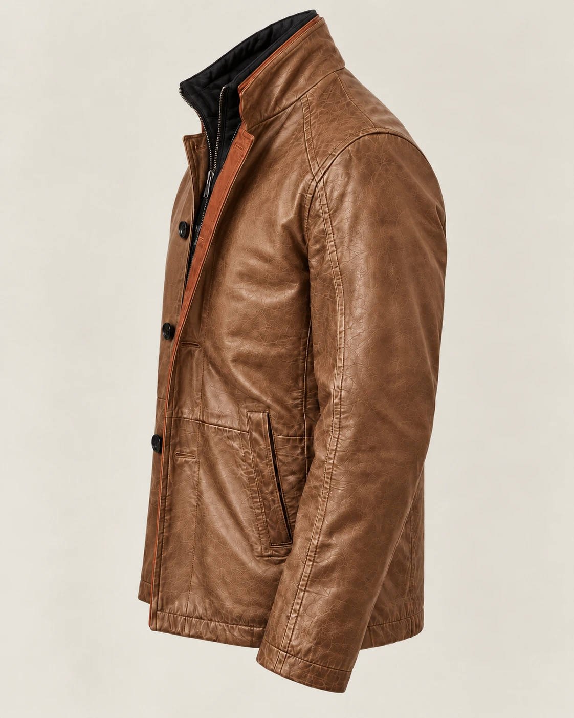 Men's Sandstone Washed Car Coat with Contrast Placket