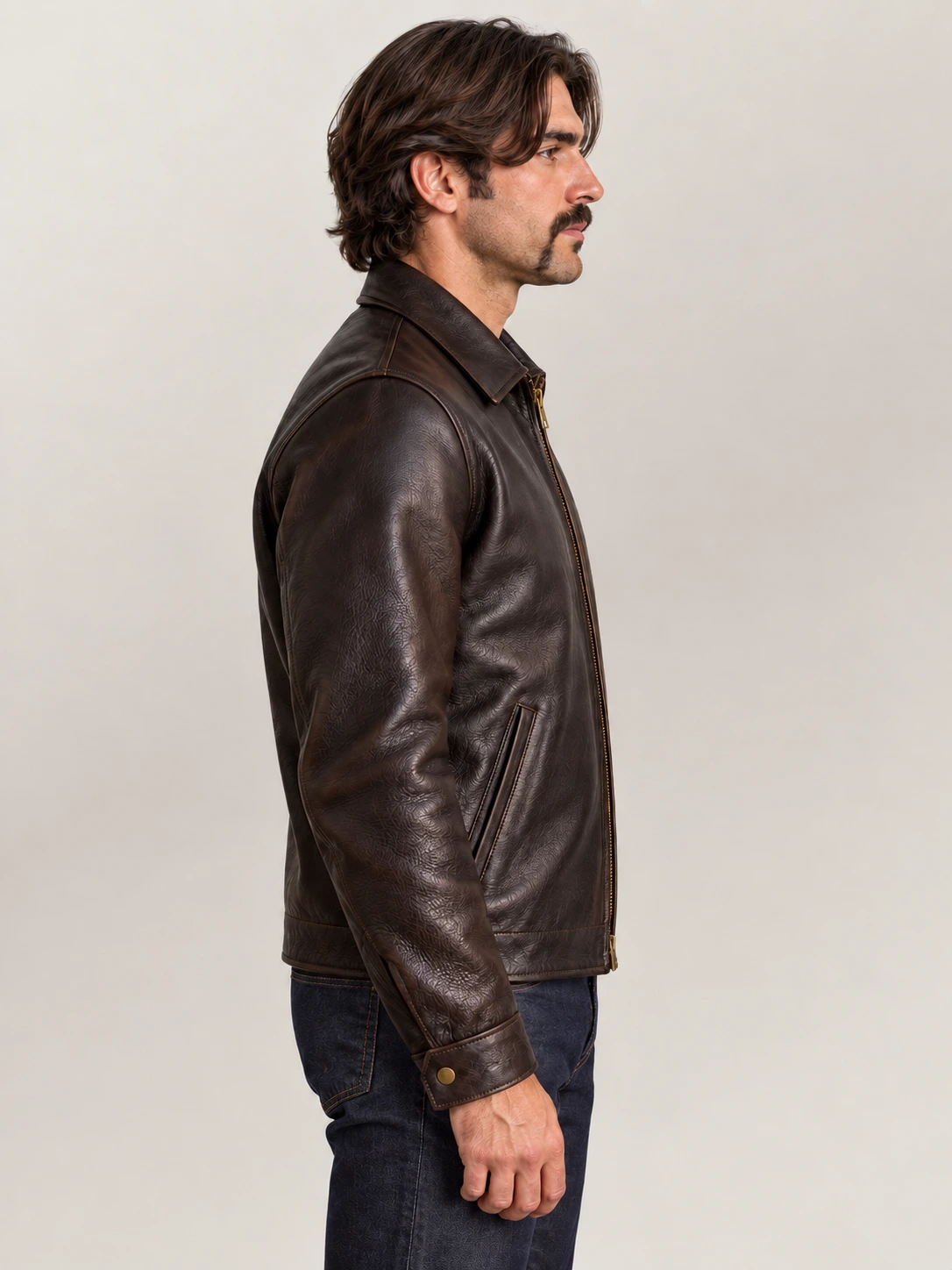 Men's Classic Brown Bomber Cowhide Leather Jacket