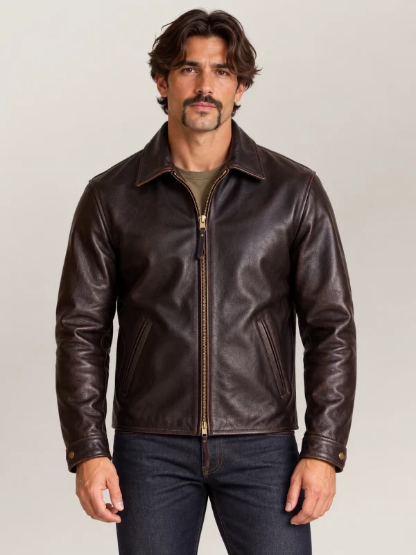 Men's Classic Brown Bomber Cowhide Leather Jacket