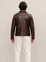 Men's Waxed Brown Ribbles Biker Leather Jacket