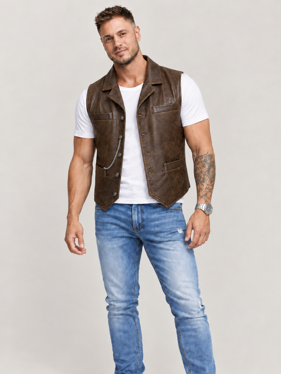 Men's Halloween Cullen Brwon Leather Vest