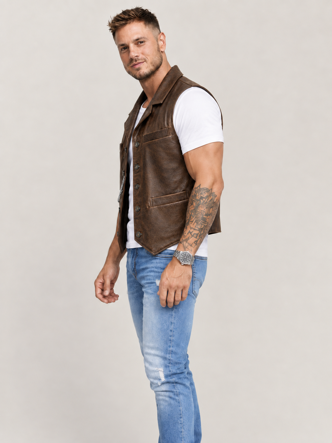 Men's Halloween Cullen Brwon Leather Vest