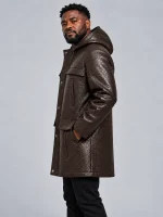 Men's Brown Hooded Parka Coat with Zip