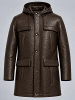 Men's Brown Hooded Parka Coat with Zip