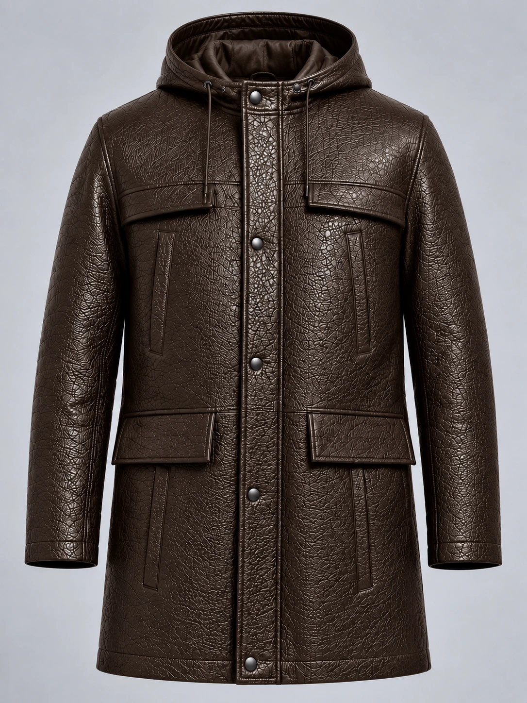 Men's Brown Hooded Parka Coat with Zip