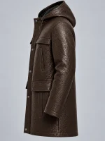 Men's Brown Hooded Parka Coat with Zip