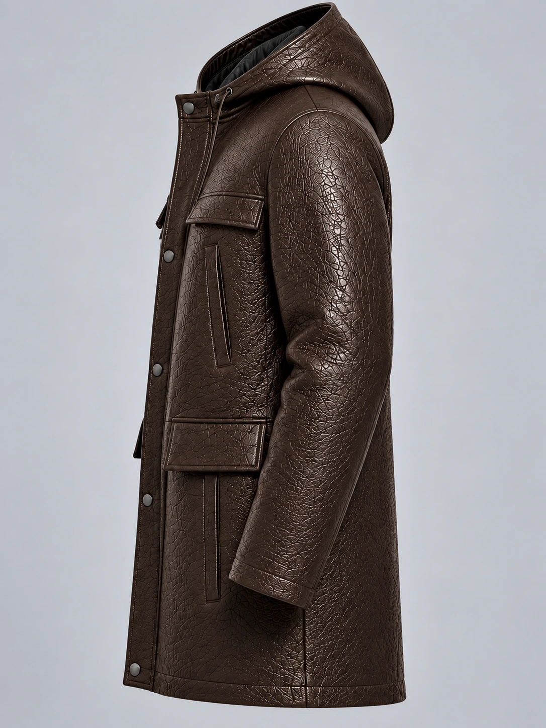 Men's Brown Hooded Parka Coat with Zip