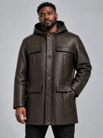 Men's Brown Hooded Parka Coat with Zip