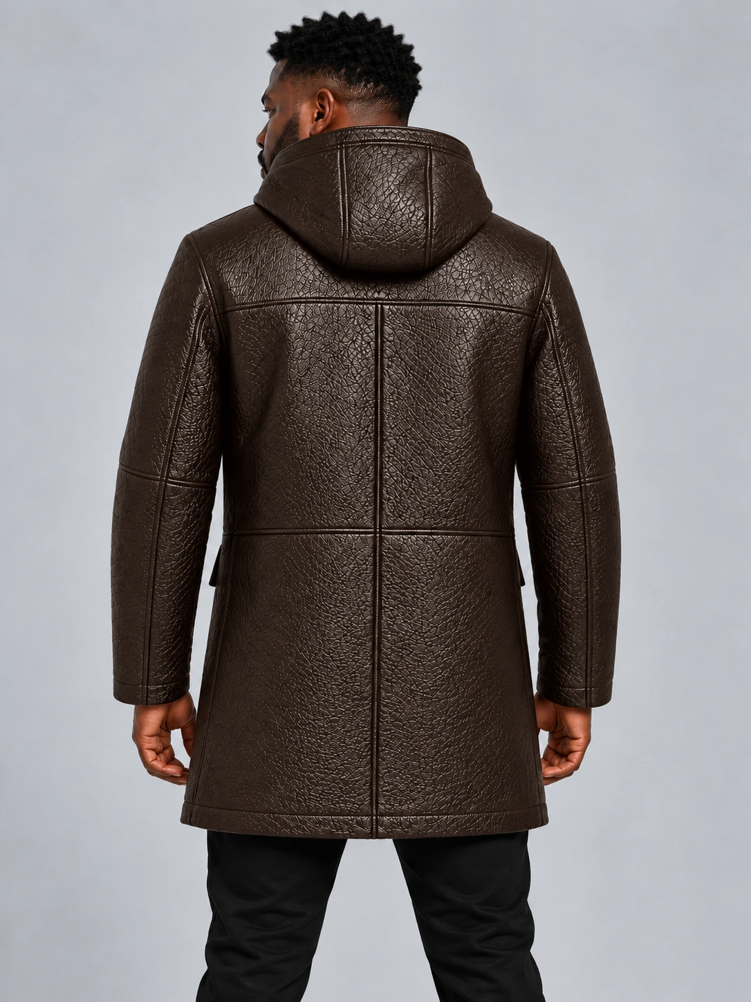 Men's Brown Hooded Parka Coat with Zip