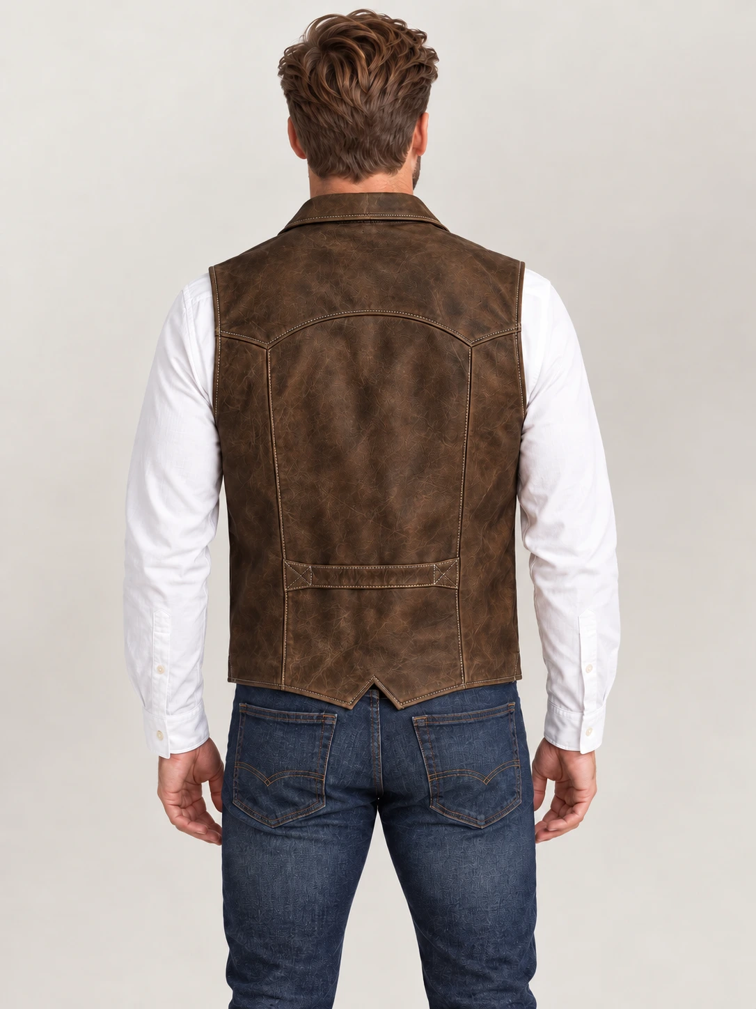 Men’s Brown Nubuck Bison Ranchers Leather Vest