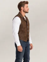 Men’s Brown Nubuck Bison Ranchers Leather Vest