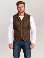 Men’s Brown Nubuck Bison Ranchers Leather Vest