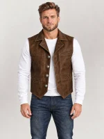 Men’s Brown Nubuck Bison Ranchers Leather Vest