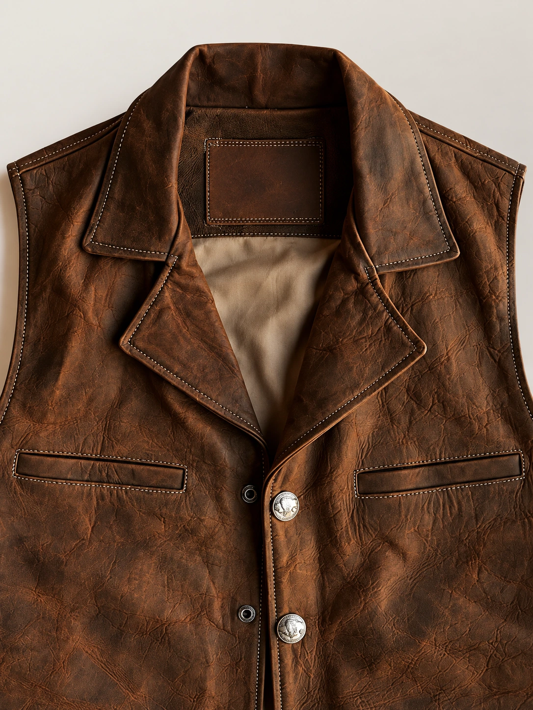 Men’s Brown Nubuck Bison Ranchers Leather Vest