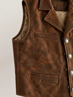Men’s Brown Nubuck Bison Ranchers Leather Vest