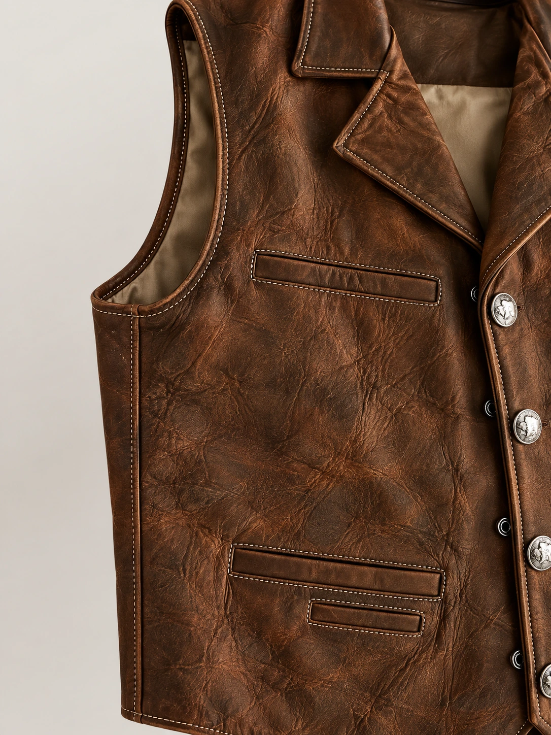 Men’s Brown Nubuck Bison Ranchers Leather Vest
