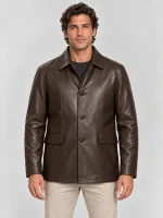 Men's  Brown Premium Four Button Car Leather Coat