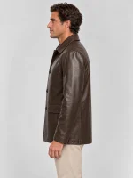 Men's  Brown Premium Four Button Car Leather Coat