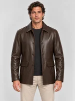 Men's  Brown Premium Four Button Car Leather Coat