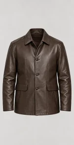 Men's  Brown Premium Four Button Car Leather Coat