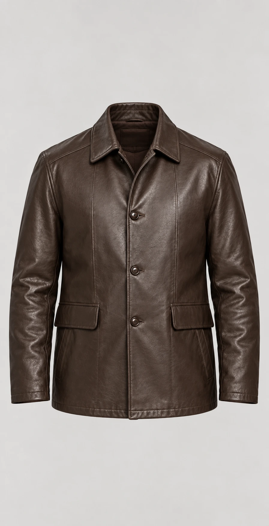 Men's  Brown Premium Four Button Car Leather Coat