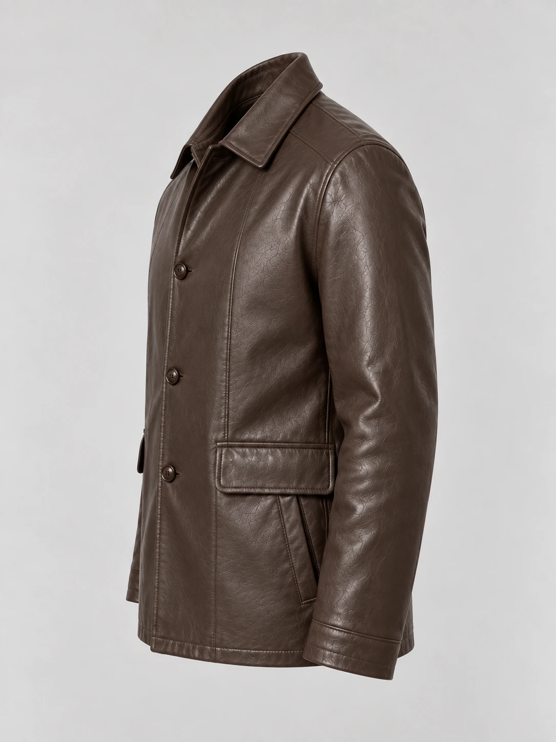 Men's  Brown Premium Four Button Car Leather Coat