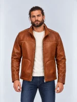 Men's Funnel Collar Leather jacket