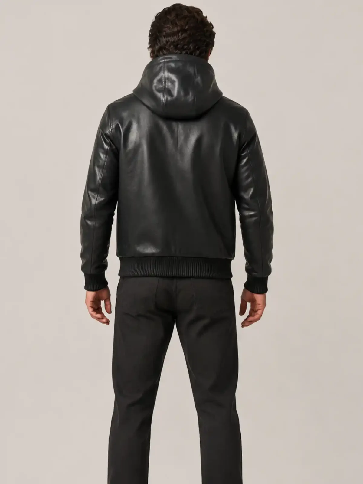 Men's Black Hoodie Leather Jacket