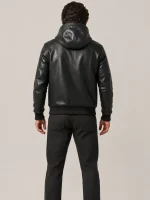 Men's Black Hoodie Leather Jacket
