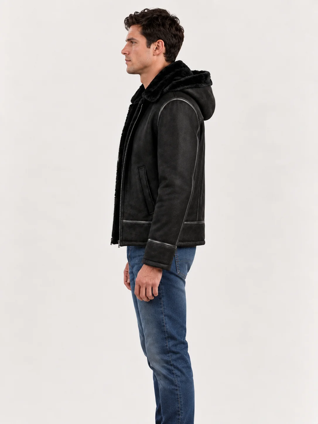 Men's Black Bronco Hood Leather Jacket