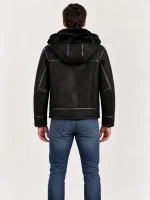 Men's Black Bronco Hood Leather Jacket