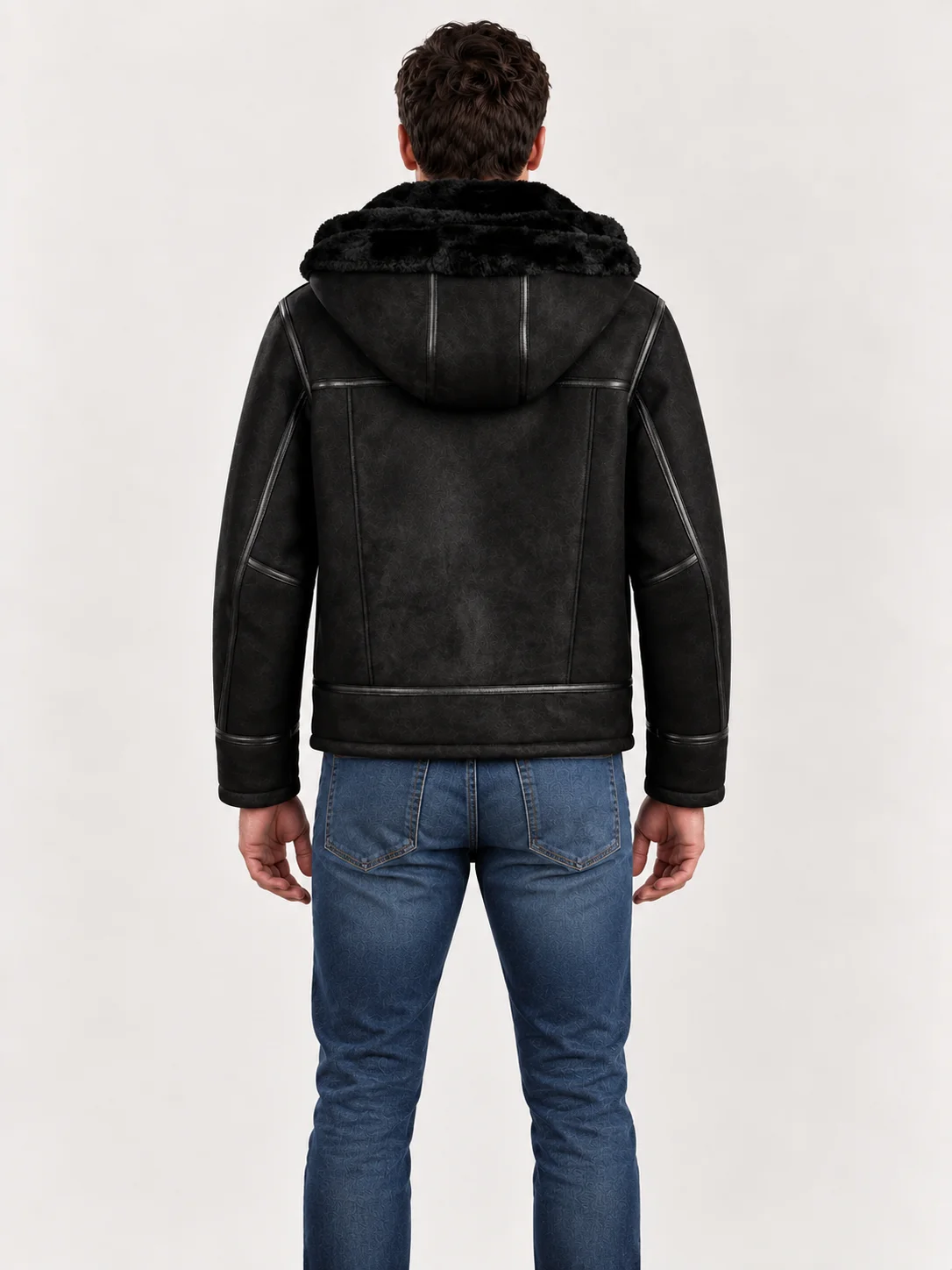 Men's Black Bronco Hood Leather Jacket