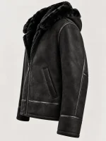 Men's Black Bronco Hood Leather Jacket