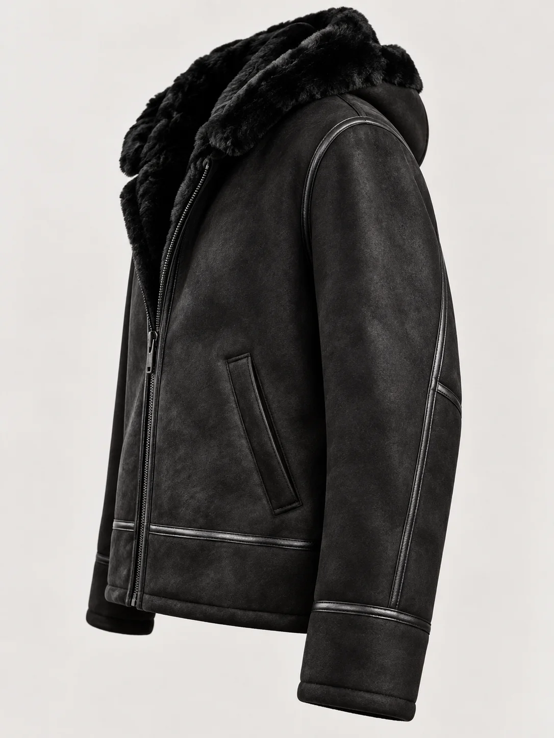 Men's Black Bronco Hood Leather Jacket