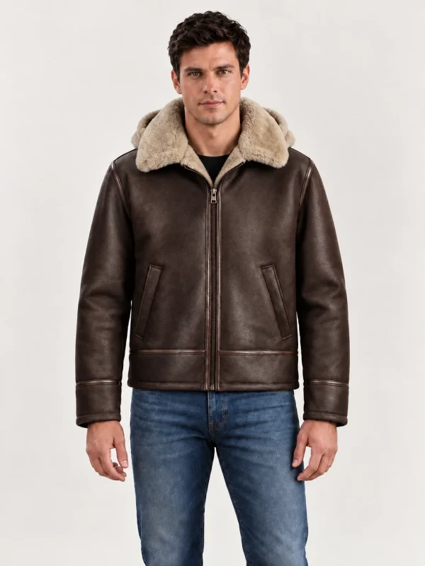 Men's Maroon Bronco Hood Leather Jacket