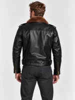 Men's Leather Jacket With Mouton Collar