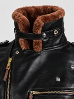 Men's Leather Jacket With Mouton Collar