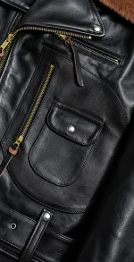 Men's Leather Jacket With Mouton Collar