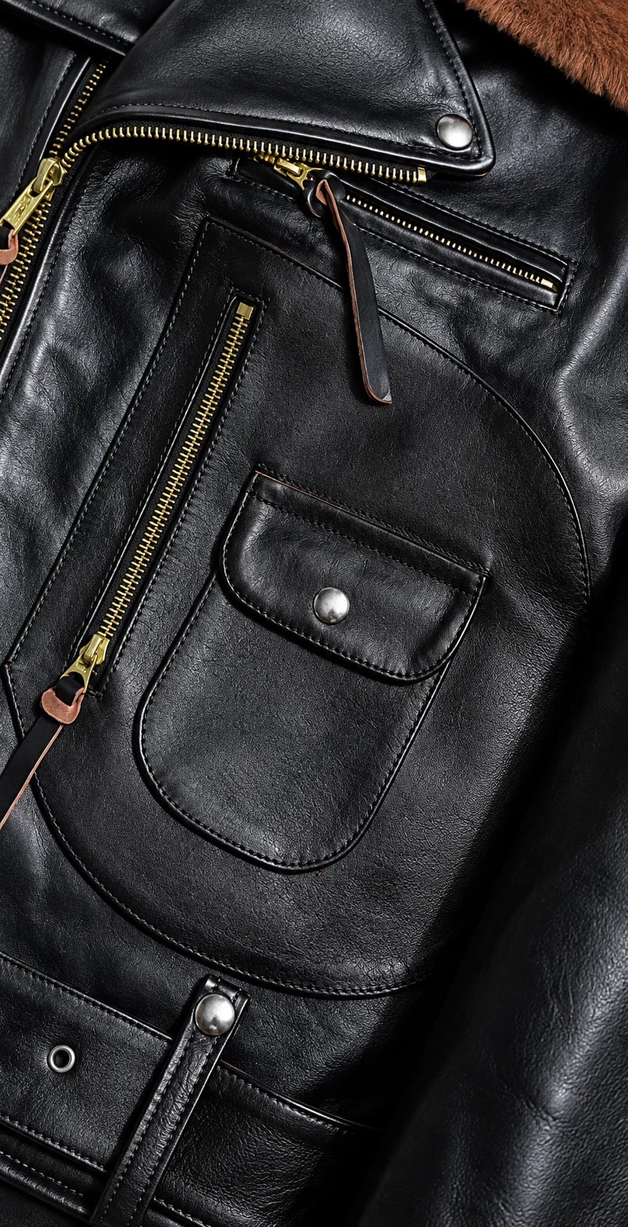 Men's Leather Jacket With Mouton Collar