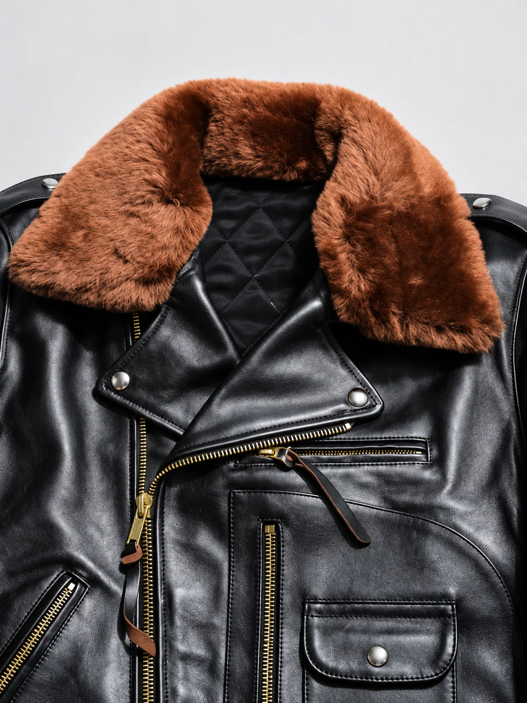 Men's Leather Jacket With Mouton Collar