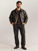 Men's Vintage Snap Raglan Cowhide Leather Jacket