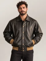 Men's Vintage Snap Raglan Cowhide Leather Jacket