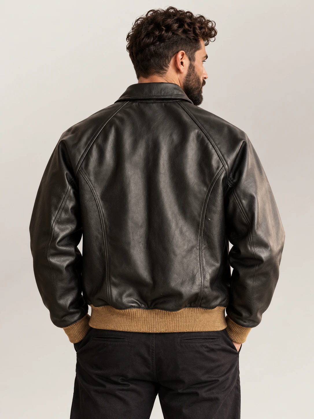 Men's Vintage Snap Raglan Cowhide Leather Jacket