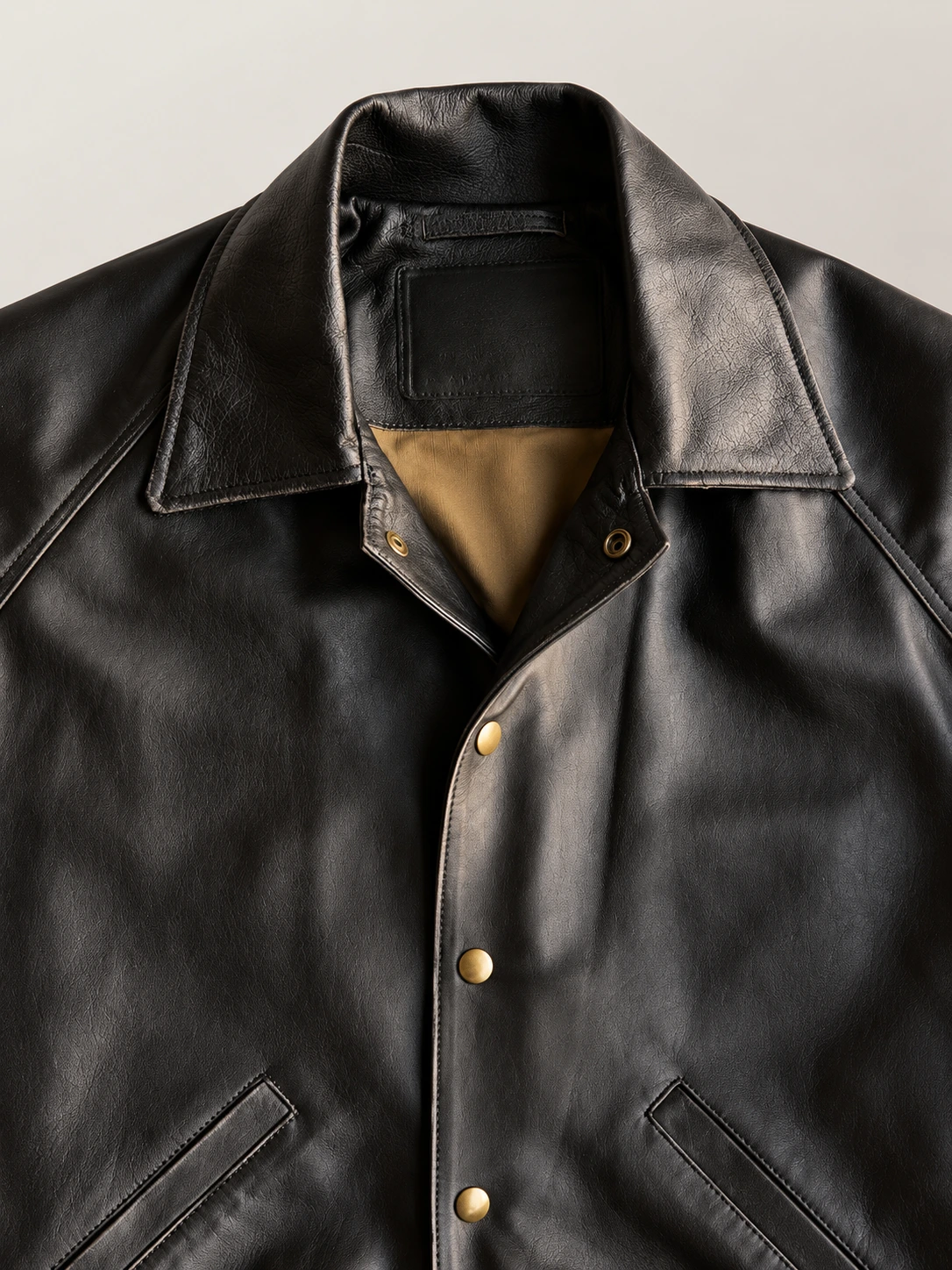 Men's Vintage Snap Raglan Cowhide Leather Jacket