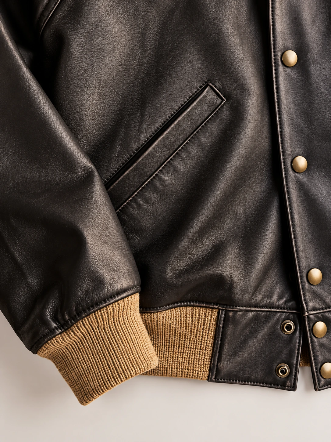Men's Vintage Snap Raglan Cowhide Leather Jacket