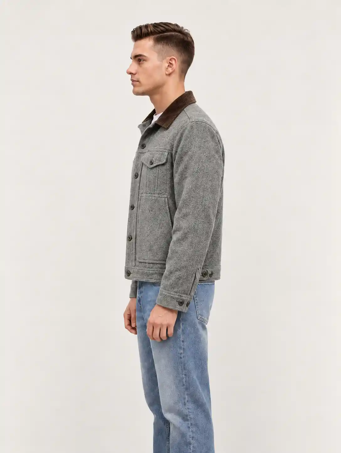 Men's Grey Spokane Insulated Short Cruiser Wool Jacket
